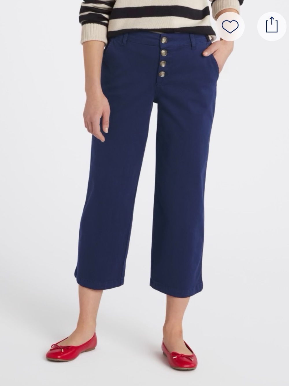 Tribal Navy Cropped Wide-Leg Button-Front Pants